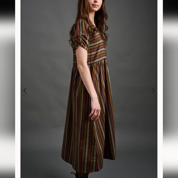 Mata Traders Kavita Chocolate Stripe Brown Green Striped Multicolor Midi Dress M - Picture 4 of 10